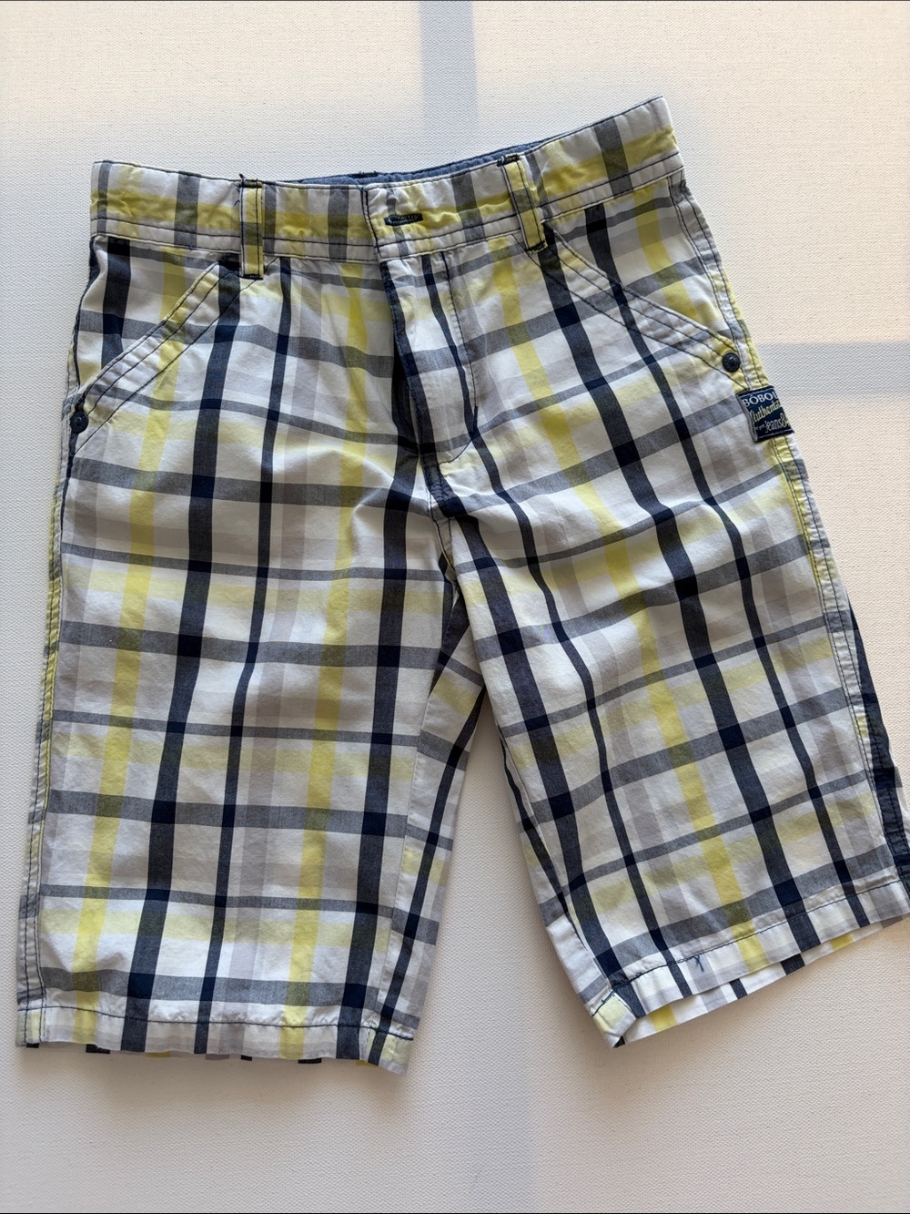 Youth Plaid Cotton Shorts in Yellow, Navy & White 6 years